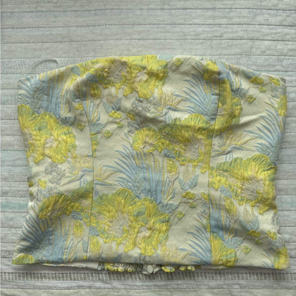 Floral Strapless Top In Yellow And Blue